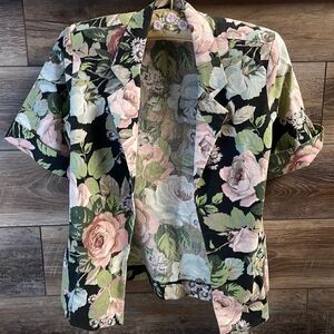 STUART BARRY Vintage Ladies Floral Open Front Jacket Cardigan Short Sleeve